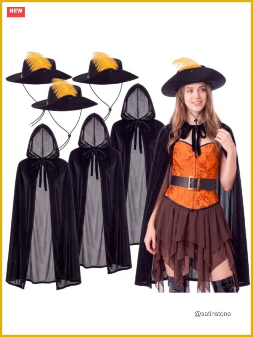 Halloween Swashbuckler Costume Set 3 Hats & 3 Capes, Polyester